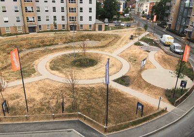 Aerial view of resin bound paths at the Bellway Homes development, Chertsey