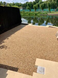 Resin bound terrace overlooking a lake